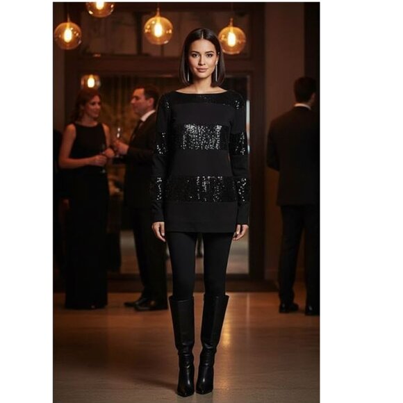 VIVIENNE TAM, Long sleeve black striped sequin top - Picture 3 of 11